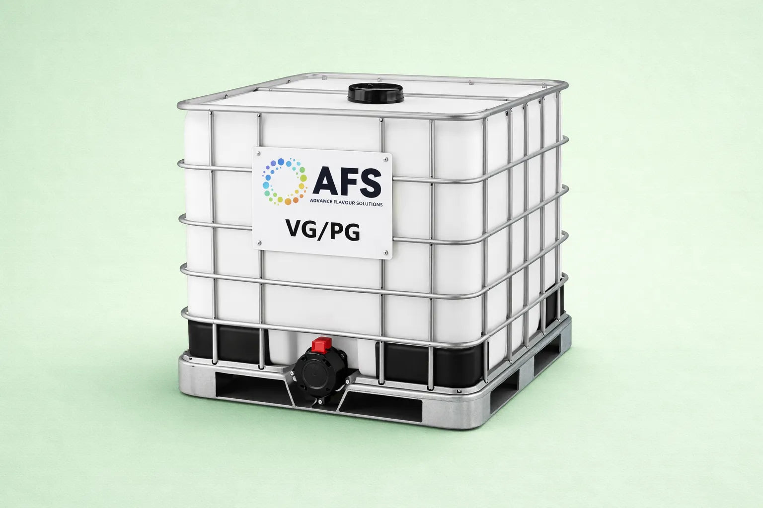 White industrial container with AFS logo on a light green background
