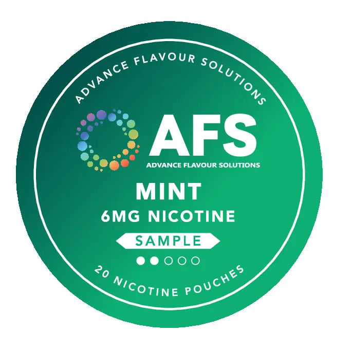 Green label for Advance Flavour Solutions mint nicotine pouches on a white background