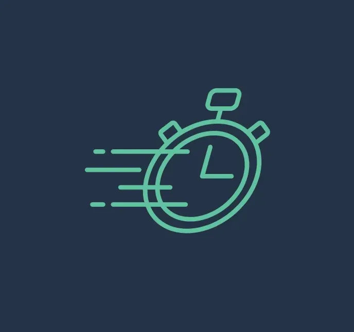 Green outline of a stopwatch icon on a dark blue background