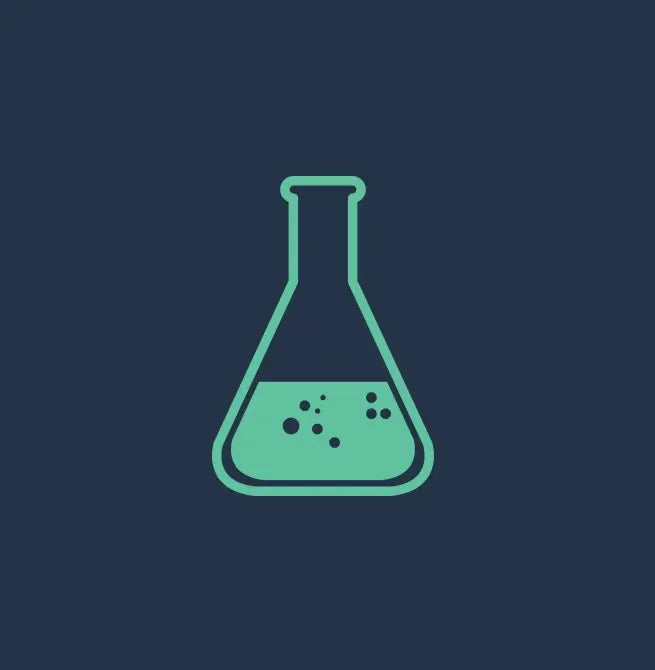 Green beaker icon with liquid on a dark blue background