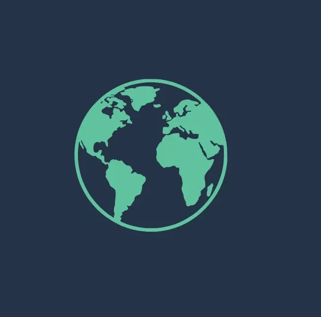 Green outline of a world map on a dark blue background